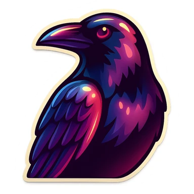 A large, expressive crow in retro sticker style, with detailed chiaroscuro and volume, rendered in various shades of gray. Clear contours, bright details, vintage atmosphere, no gradients. sticker