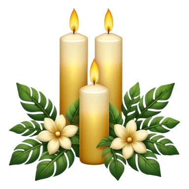 Aesthetic scenic romantic vintage styled beautiful gorgeous holy divine spiritual pretty elegant sparkly shiny scene of Candles, flowers, plants leaves, scenic aesthetic scenery sticker
