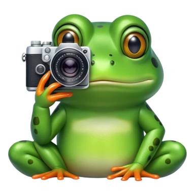 Frog with a camera and a little tensed sticker