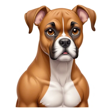 Cinematic Noble Fawn Boxer dog Portrait Emoji, Poised and regal, with a strong, muscular build and a sleek, well-groomed fawn Fur accented by a white muzzle and chest, deep-set soulful brown eyes, Simplified yet sharp and sophisticated features, highly detailed, glowing with a soft, dignified glow, high shine, intelligent and loyal, stylized with an air of strength, focused and attentive, soft glowing outline, capturing the essence of a watchful and confident guardian, so majestic it feels as though it could step out of the screen with effortless authority! sticker