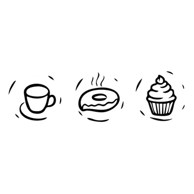 food icon set with donut, coffee, and cupcake sticker