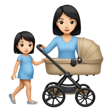 mom with black hair pushing black stroller  sticker