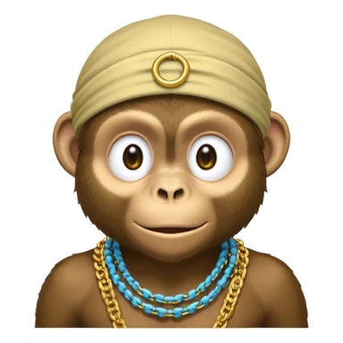 Dark monkey with a dew rag and gold chain and grill sticker