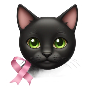 little black cat with brown spots and green eyes with pink ribbon sticker