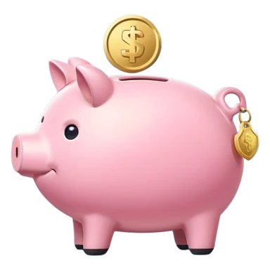 A clean and simple emoji-style icon: A stylized piggy bank with a coin dropping into it from above. Next to the piggy bank, a small shield symbolizing security and protection. Minimal details, rounded shapes, bright flat colors, consistent with standard emoji design. sticker