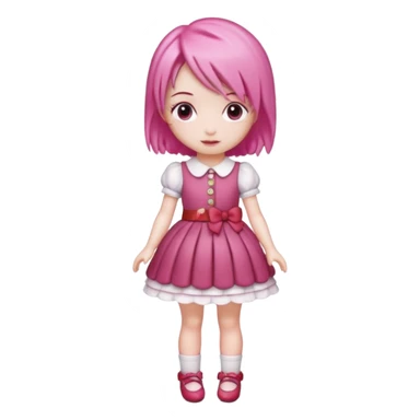 Isolated detaile illustration incredibly raspberry torte doll figurine full body with pink hair and a raspberry barrette sticker