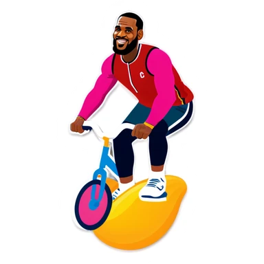 lebron james riding a bike on a big egg plant sticker