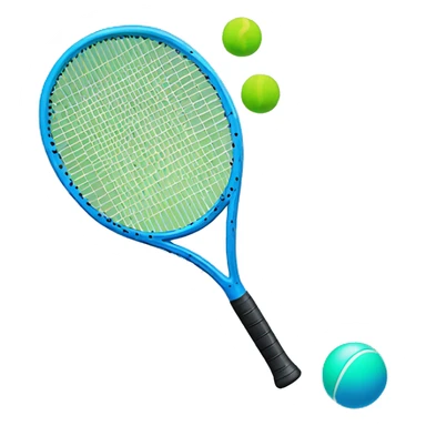 Blue racquet with blue handle an a small black ball with a green dot sticker