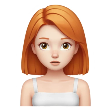 Ginger girl from tummy up in a white tube top pin straight hair pale with long lashes  sticker