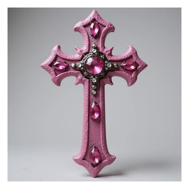 realistic gothic cross, pink with gemstone accents, photorealistic style, no background sticker