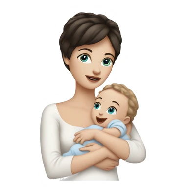 mom holding newborn baby girl with blue eyes and white skin baby dark hair white skin sticker