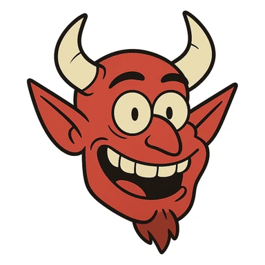 flat toon style smiling red demon face sticker