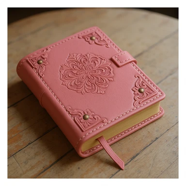 Change the leather cover of the diary to pink, diary closed with an embossed cover design, realistic and detailed style. sticker