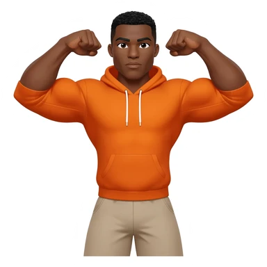 Black male look superstrong and big arms orange hoodie and beige short and black hair full body sticker