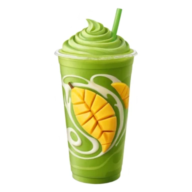 Iced Mango Matcha latte in a 16oz plastic cup sticker