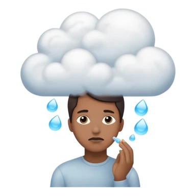 the items in the clound dont u underst<nd so it looks like hes thinking about that  sticker