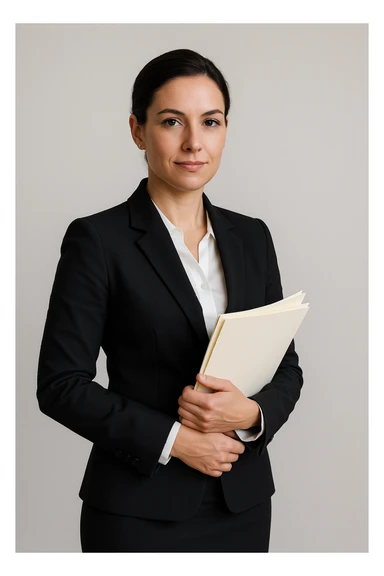 lawyer woman, professional attire, holding legal documents, confident expression, simple background sticker