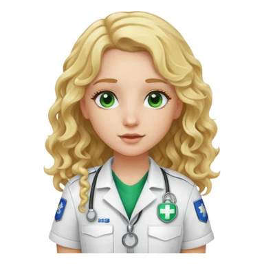 EMT girl with long curly blonde hair with white uniform green patch  sticker