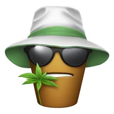 Weed plant wearing a bucket hat and sunglasses sticker