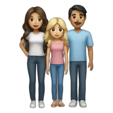 Family 4 people. I (blind girl blue eyes), dad (with black hair), mom (long blond hair) and brother with brown hair hud each other sticker