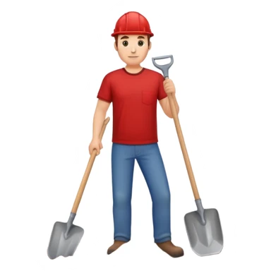 man digging with a shovel, wearing a red shirt sticker
