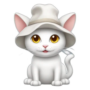 White cat in a cute dino hat sticker