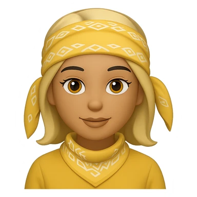 Create an image of a woman with a yellow bandana in the style of Apple emojis, with no background. The style should mimic the look of Apple emojis. sticker