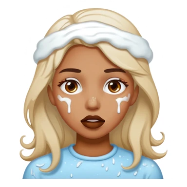 white icing on woman just on the mouth and eye area more splattered not in the hair sticker