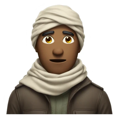 A man with a scarf covered his forehead and only his eyes are visible and in a angry expression sticker