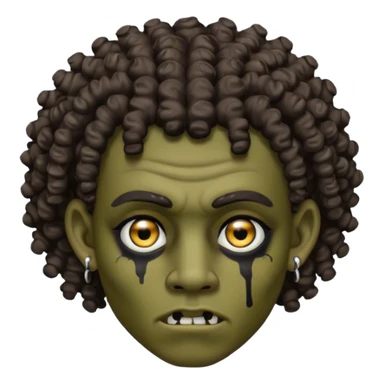 Zumbi man with curly hair, black eye, studded earrings on both ears sticker