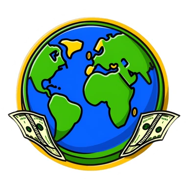 Money world with dollar bills and coins surrounding Earth sticker