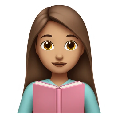 fair-skinned girl with long and straight brown hair holding a baby-pink-colored book sticker
