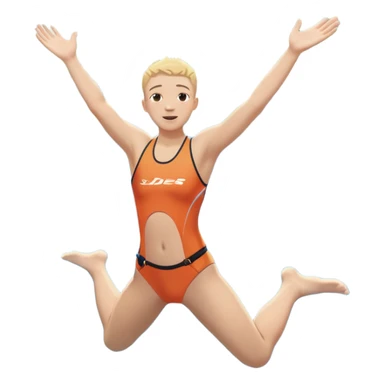 A young, inexperienced person stands at the edge of a pool named “Confidence,” mid-jump, arms open wide. Below, skilled divers are already in motion—but this person dives in with bold energy, unshaken by their lack of experience. The water sparkles,  sticker