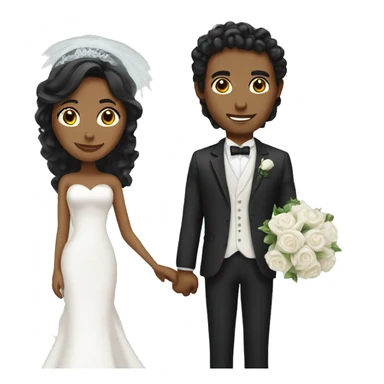 Bride with long black hair and groom with curly hair sticker
