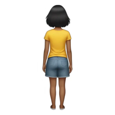 back view of a black-hair girl reading sticker