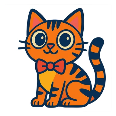 playful cat with oversized eyes and a bowtie sticker