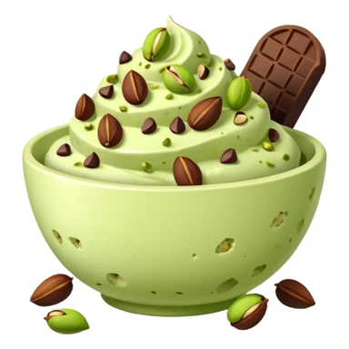 I want a emoji of pistachio ice cream with pistachio on top and some chocolate chips , make sure it’s in a bowl and aesthetic sticker