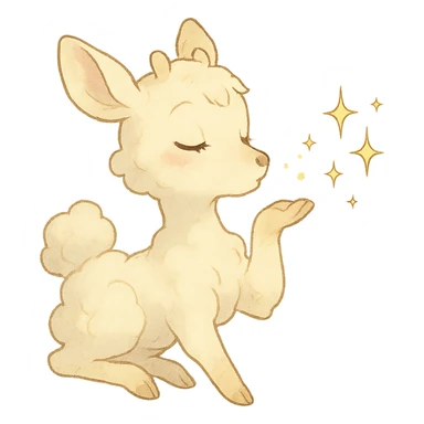 ghibli-inspired vanilla cloud doe, blowing a kiss with sparkles, soft and dreamy sticker