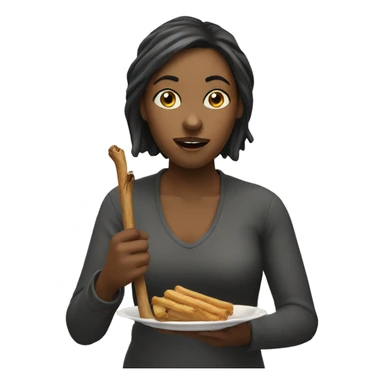a woman is eating a stick holding wit a hand sticker