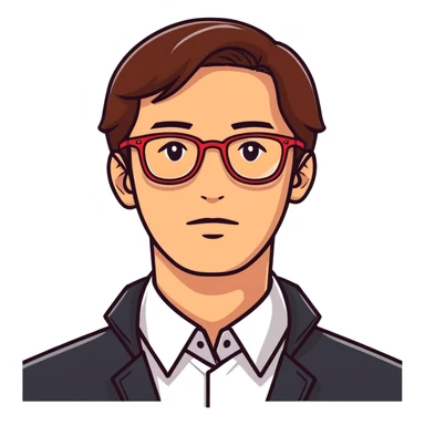 face of a man with a lot of brown hair and red glasses sticker