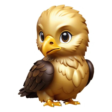 Cinematic Cute Golden Eagle Portrait Emoji, Head tilted playfully and inquisitively, featuring a compact, streamlined form with subtly ruffled, golden plumage and round, sparkling eyes full of spirited charm, Simplified yet irresistibly adorable features, highly detailed, glowing with a warm, inviting glow, high shine, affectionate and lively, stylized with a touch of whimsical aerial grace, soft glowing outline, capturing the essence of a mischievous yet endearing golden eagle that seems as if it could glide out of the screen into your heart! sticker