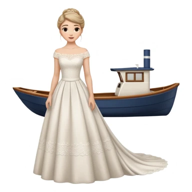 Chica blanca ,ojos marrones, vesti novia ajustado largo, escote barco cuerpo entero ,pelo muy largo y recogido sticker