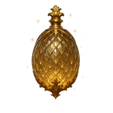 crystal luxurious elixir bottle in an oval shape inspired by a dragon egg, with scale patterns, lots of glowing, edges, ornaments, golden details, magical effects, very small golden neck, transparent background, beautiful merging bottom, clearly floating in the air, no base or shadow, very luxurious, magical, fitting a collection sticker