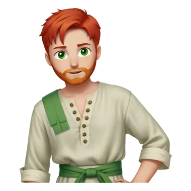 medieval spring outfit worn by a DnD themed fantasy male character. fine linen tunic with a buttoned neckline and a sash tied loosely at the waist. clothes only above the waist. The clothes full waist. The character's haven't arms. character is white-skinned, red hair, green eyes, short straight hair. sticker