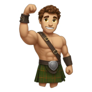 monty starts fires wearing a kilt flexing bicep brown hair sticker