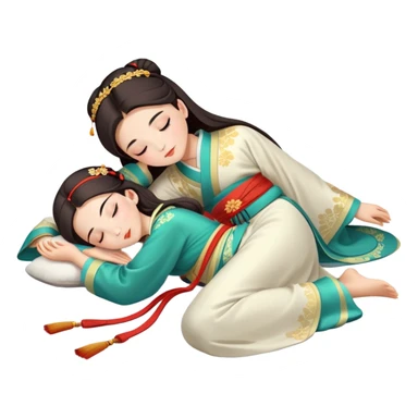 Beautiful girl in Hanfu lying on the ground sleeping sticker