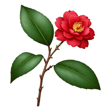 single red Camellia flower, stem sticker