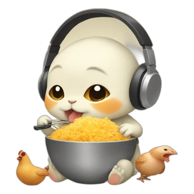 Baby grogu eating chicken listening to music sticker