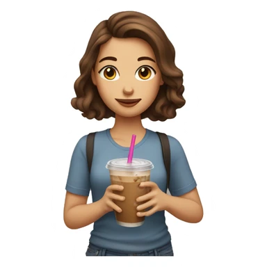 A girl with brown hair drinks iced coffee  sticker