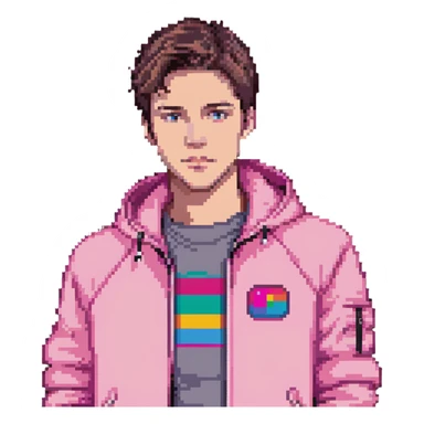 Garett Garrison from Minecraft movie wearing a pink jacket sticker